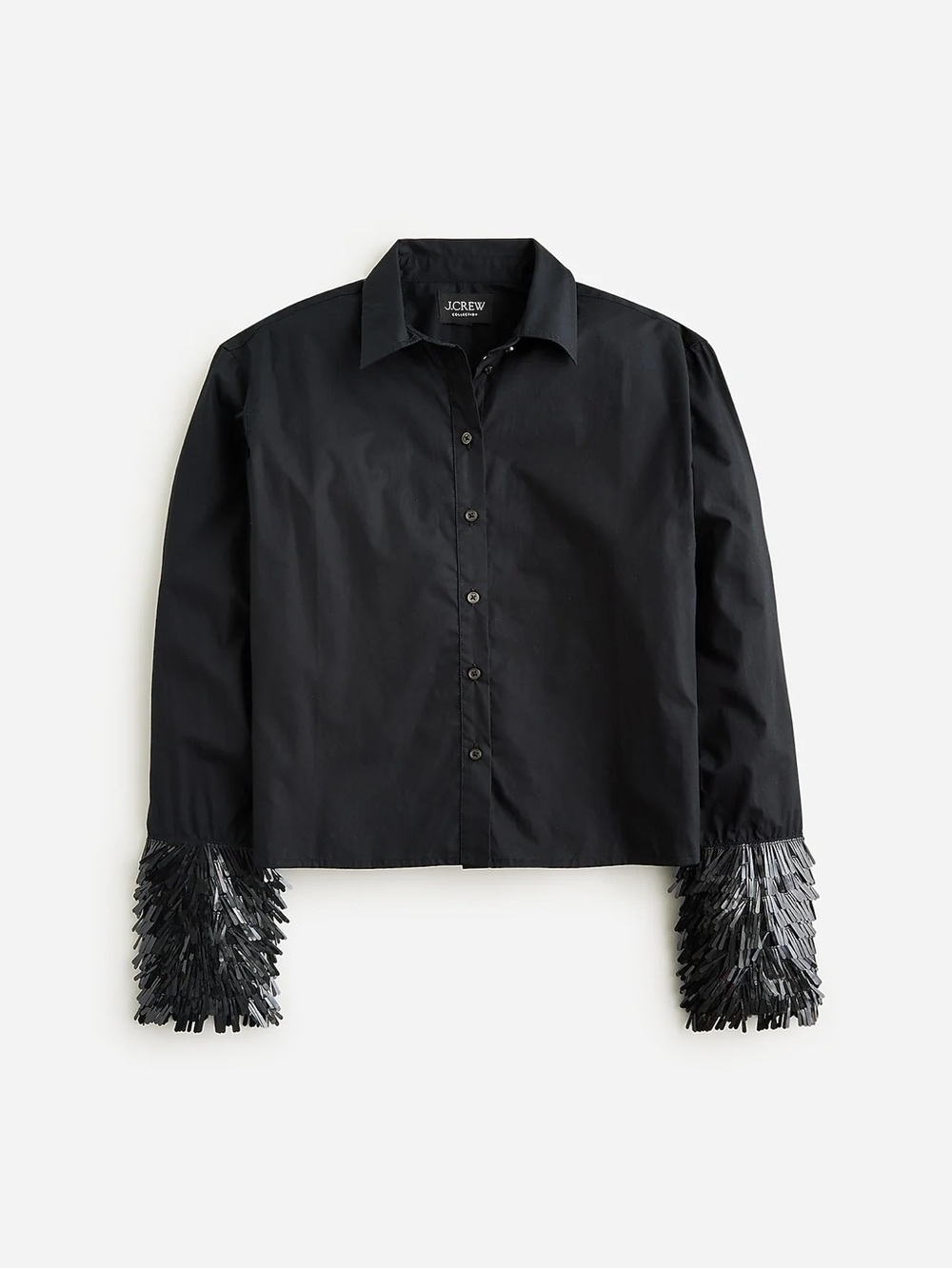 J. Crew Collection Garcon Sequin Cuff Button Down Shirt in Black NWT